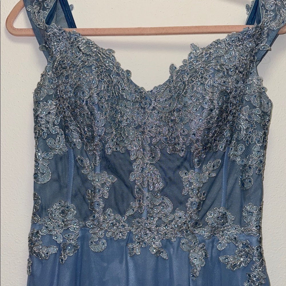 Xscape Light Blue Dress with Silver Embellishments (prom or wedding guest) - Picture 4 of 8